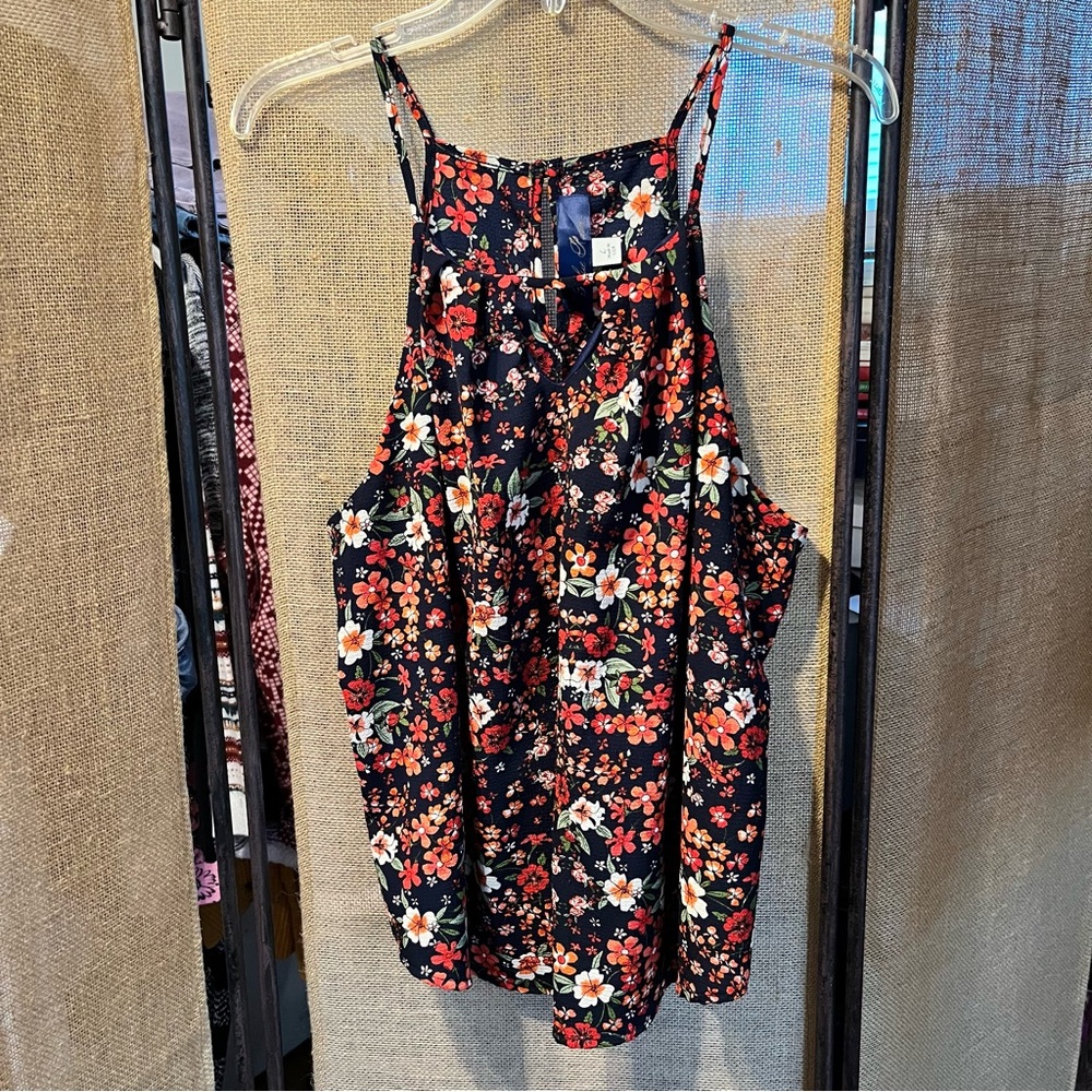 Blue Rain Floral Black and Red Camisole